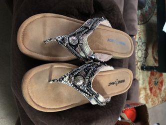Minnetonka snake print leather sandals
