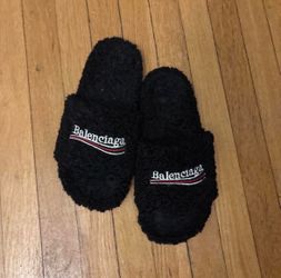 balenciaga MEN'S FURRY OPEN MULE IN BLACK/WHITE/RED