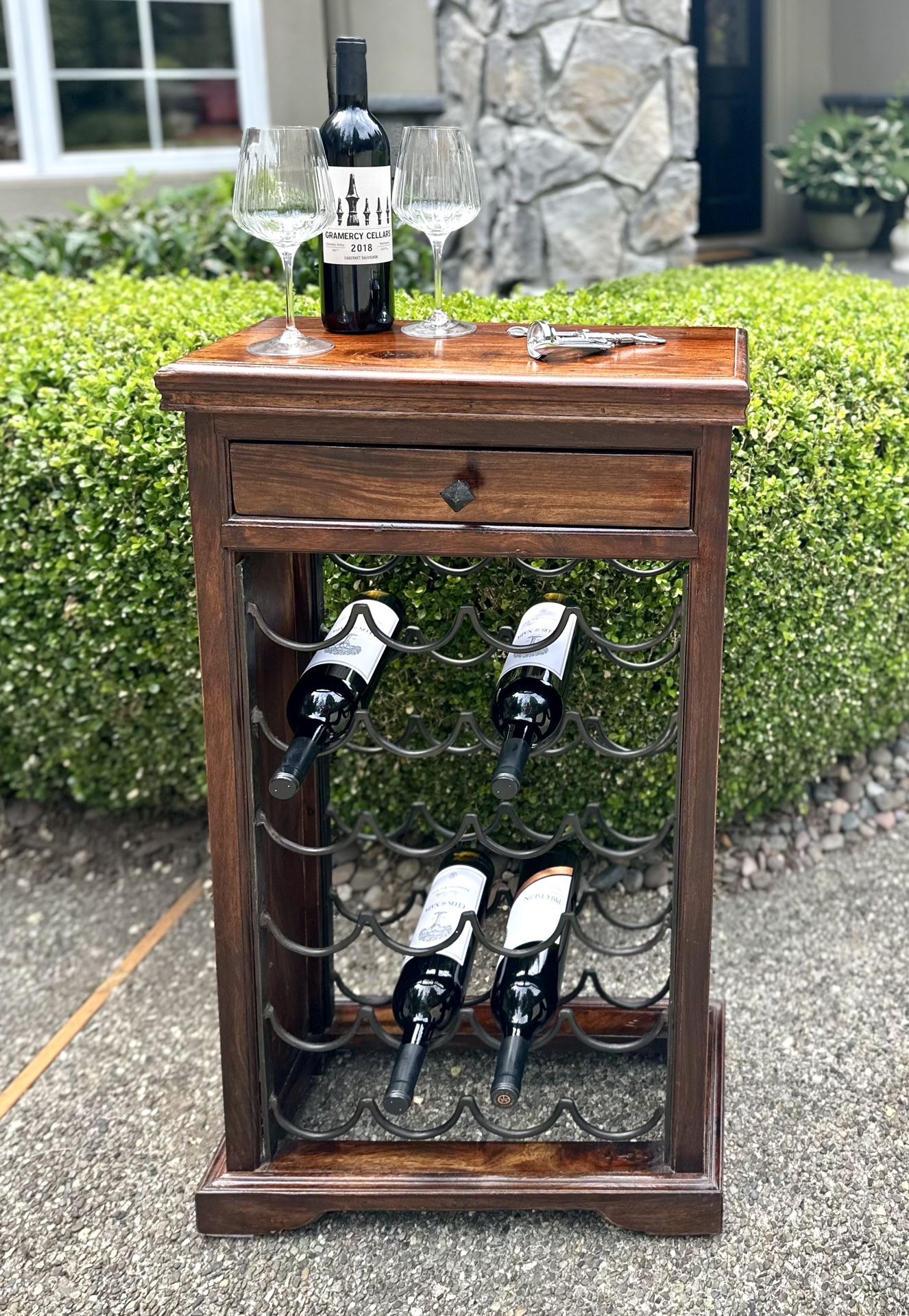 Solid Wood Wine Rack with Storage Drawer