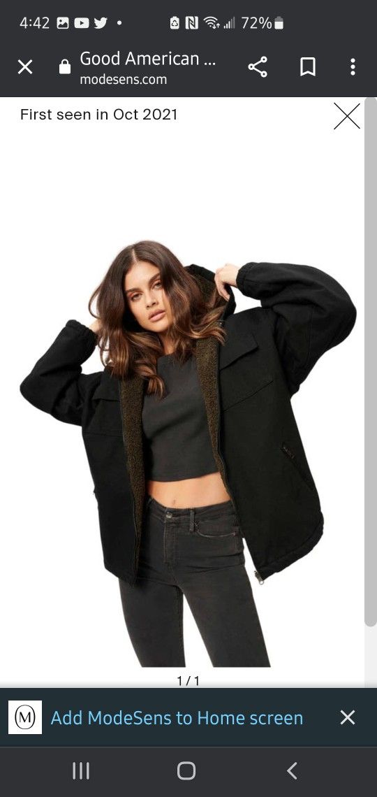 Good American Cozy Denim Jacket Black BNWT Size 3/4