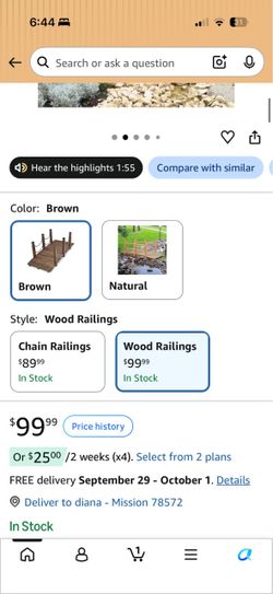 Wooden Garden Bridge with Wood Railings