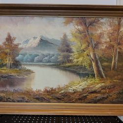 VINTAGE ORIGINAL SIGNED LANDSCAPE OIL PAINTING 24x36"