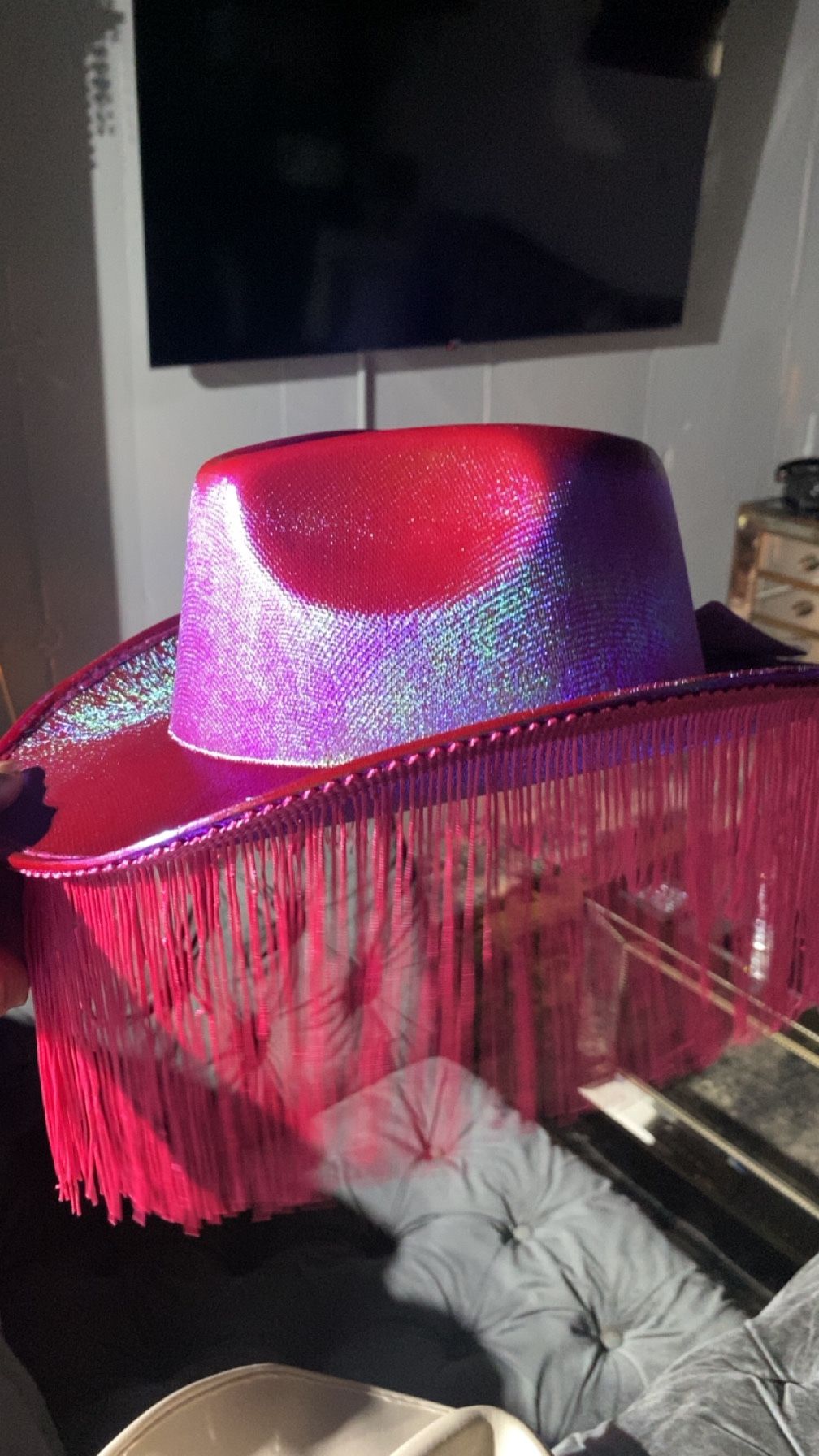Brand New Pink Iridescent Cowgirl Hat W/ Fringe