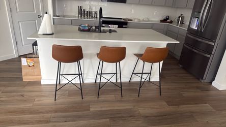 Set of 3 Brown  Faux Leather Bar Stools