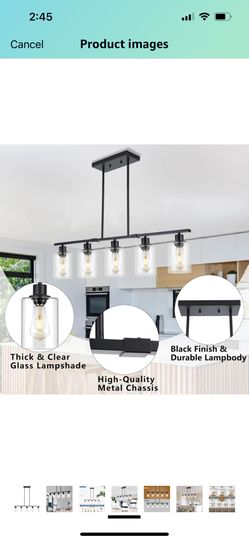 Kitchen Island Light, 5-Light Pendant Lighting, Farmhouse Industrial Dining 