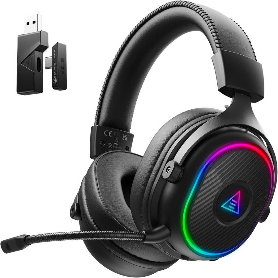 new 2.4GHz Wireless Gaming Headset for PS5,PS4,PC,Switch,Mobile,Mac, Bluetooth 5.3 Gaming Headphones with Detachable Microphone, RGB, 30ms Latency, 50