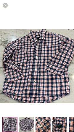 Mini Boden Navy Red White Checkered Button Down Shirt 2/3y