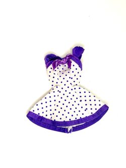 White with Purple Polka Dot Print & Purple Bow Dress from Vintage 1994 Mattel “Barbie Fashion Greeting Card – You’re Special #13036-0990”