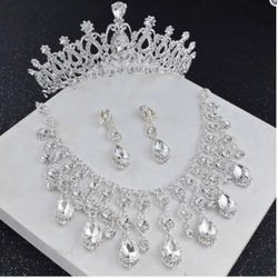 Bridal Wedding Tiara Crown Necklace Earrings 