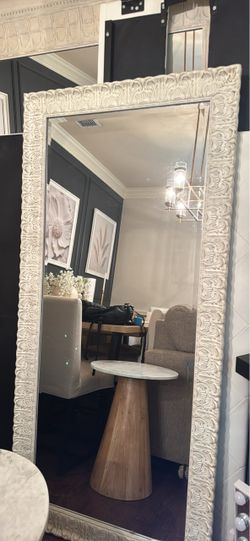 Antique White Solid Wood Leaner Mirror