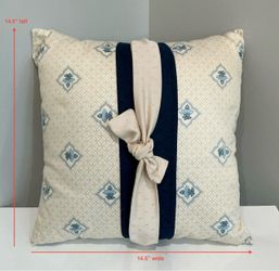 Cream, Blue & Floral Accent Pillow