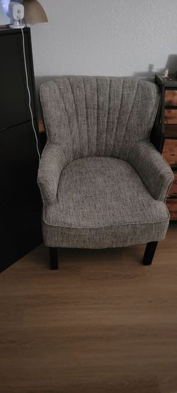 Gray Fabric Accent Armchair with Wood Legs