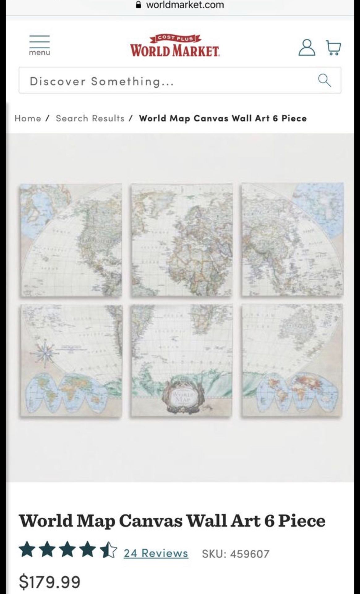 World Market world map canvas wall art