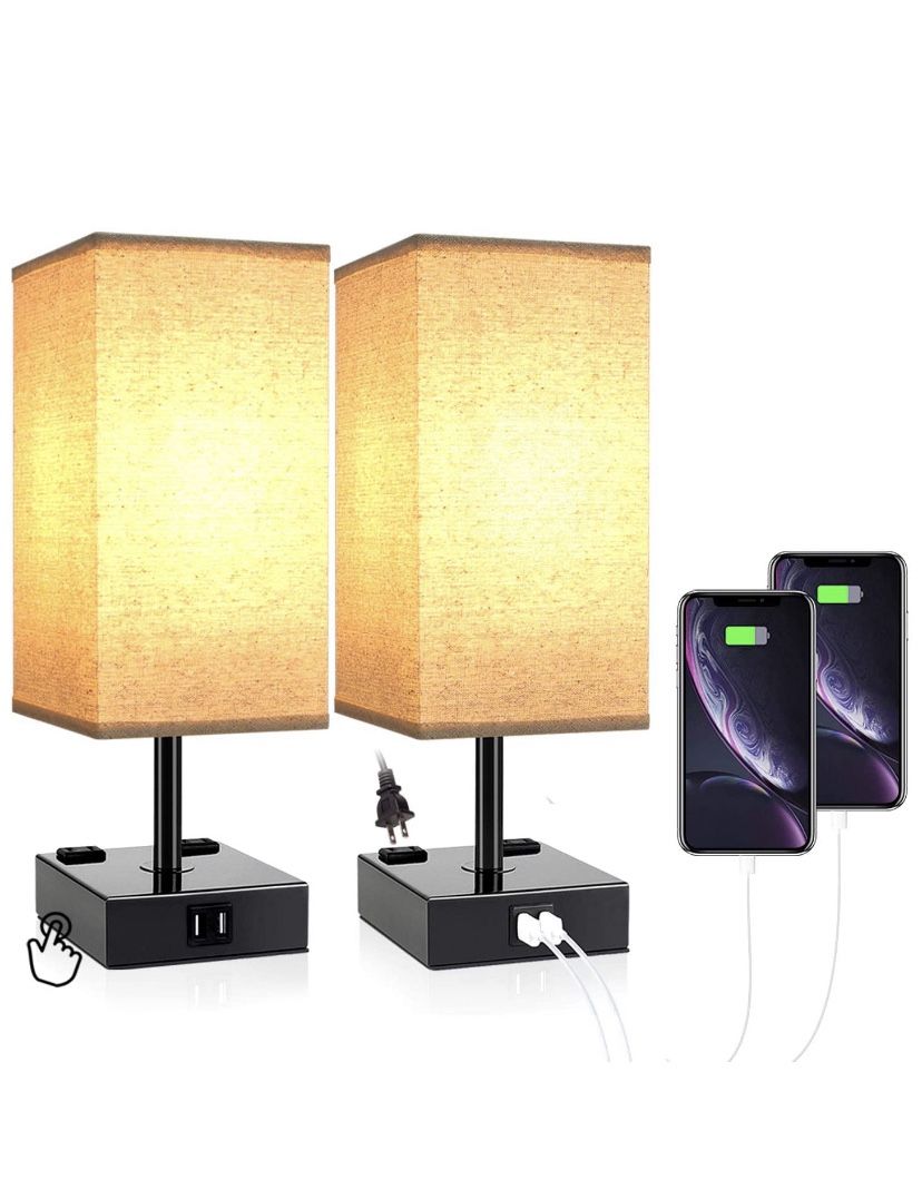 Touch Table Lamps for Bedrooms, Bedside Lamp with USB Port and Outlet