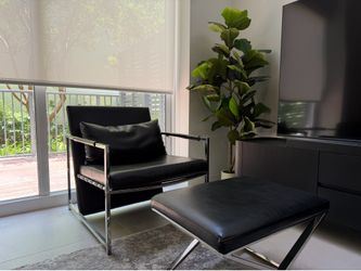 Modern Black Leather Accent Chair with Ottoman