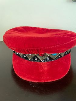 Red Velvet Captain Hat with Embellished Band