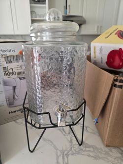 Glass Beverage Dispenser with Metal Stand