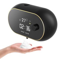 Wall Mount Rechargeable Touchless Adjustable Auto Smart Electric Plastic Black Foaming Soap Dispenser with Clock 