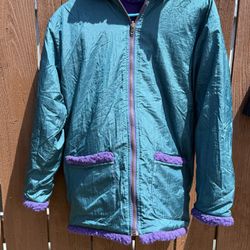 Vintage Columbia Bugaboo  Winter Ski Jacket Coat W Green  Purple Fleece USA Made