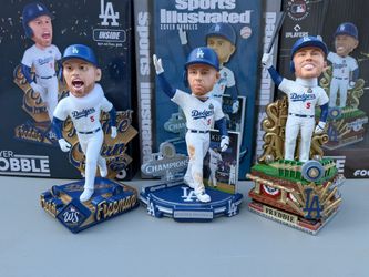 Freddie Freeman dodgers world series bobblehead set of 3  -2024 and 2025 walk off HR bobblehead, 2024 Sports illustrated world series