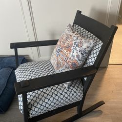 Farmhouse Vintage Black Wood Upholstered Rocking Chair 