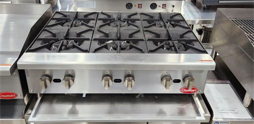 ✨NEW! Flamaster FLM-HP36-M 36′′ NG/LPG Gas Hot Plate with Six Burners, 150,000 BTU