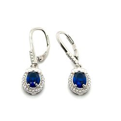 925 Sterling Silver Hanging Earring With Blue Stone And Cz Stones 3.30grams 177242  3