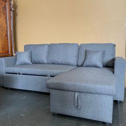 Gray Reversible Sofa Sleeper with Pull Out Bed Ottoman