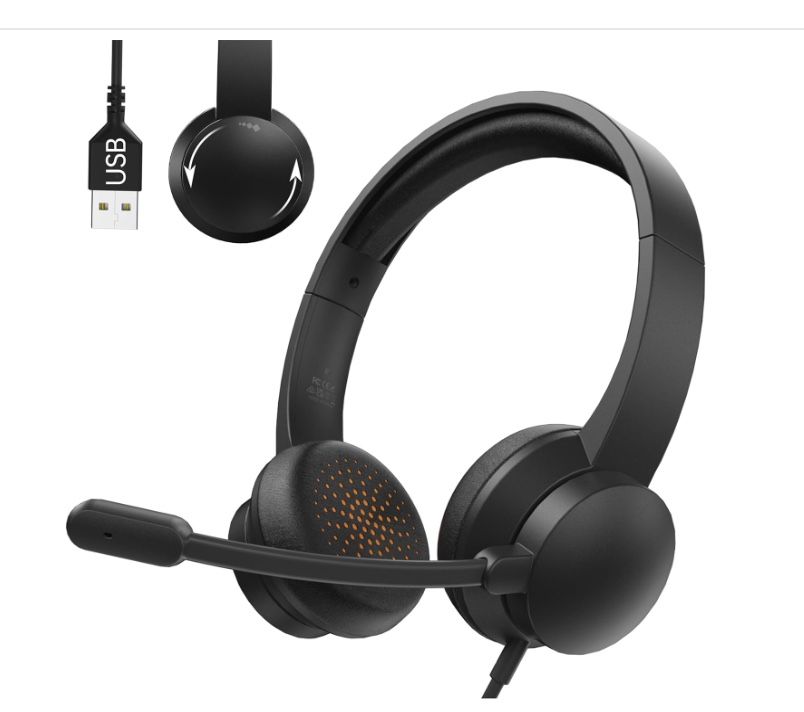 New Headset with Mic for PC, USB Headset with Noise Cancelling Microphone