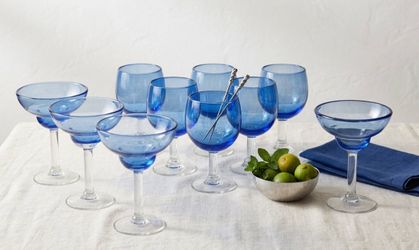 Iridescent Blue Glassware Set - Wine and Margarita Glasses