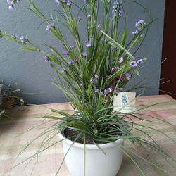 Fake Plant With Purple Flowers White Flower Pot 17 In Tall