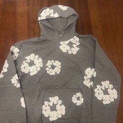 Grey And White Denim Tear Hoodie 