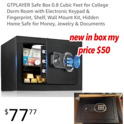 New in box Safe Box 0.8 Cubic Feet for College Dorm Room with Electronic Keypad Shelf, Wall Mount Kit, Hidden Home Safe for Money, Jewelry & Documents