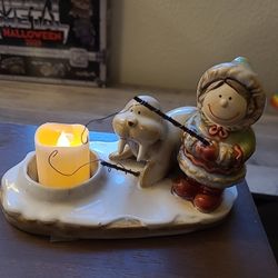 Yankee Candle Tea Light Holder With Eskimo Girl And Walrus