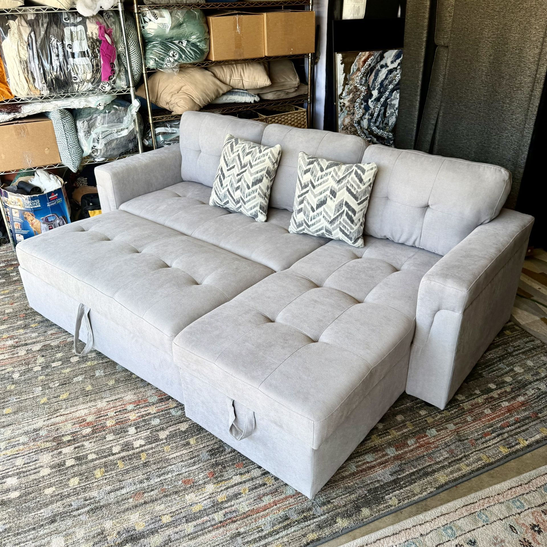 Light Gray Modern Sleeper Sectional Sofa (Fully Reversible)