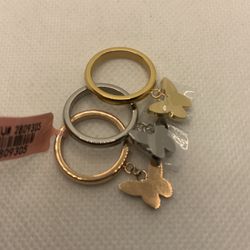 SET OF 3 BUTTERFLY CHARM BAND RINGS 