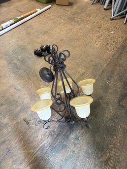 Hampton Bay Lavers Hill 5-Light Iron Stone Chandelier with Frosted Glass Shade