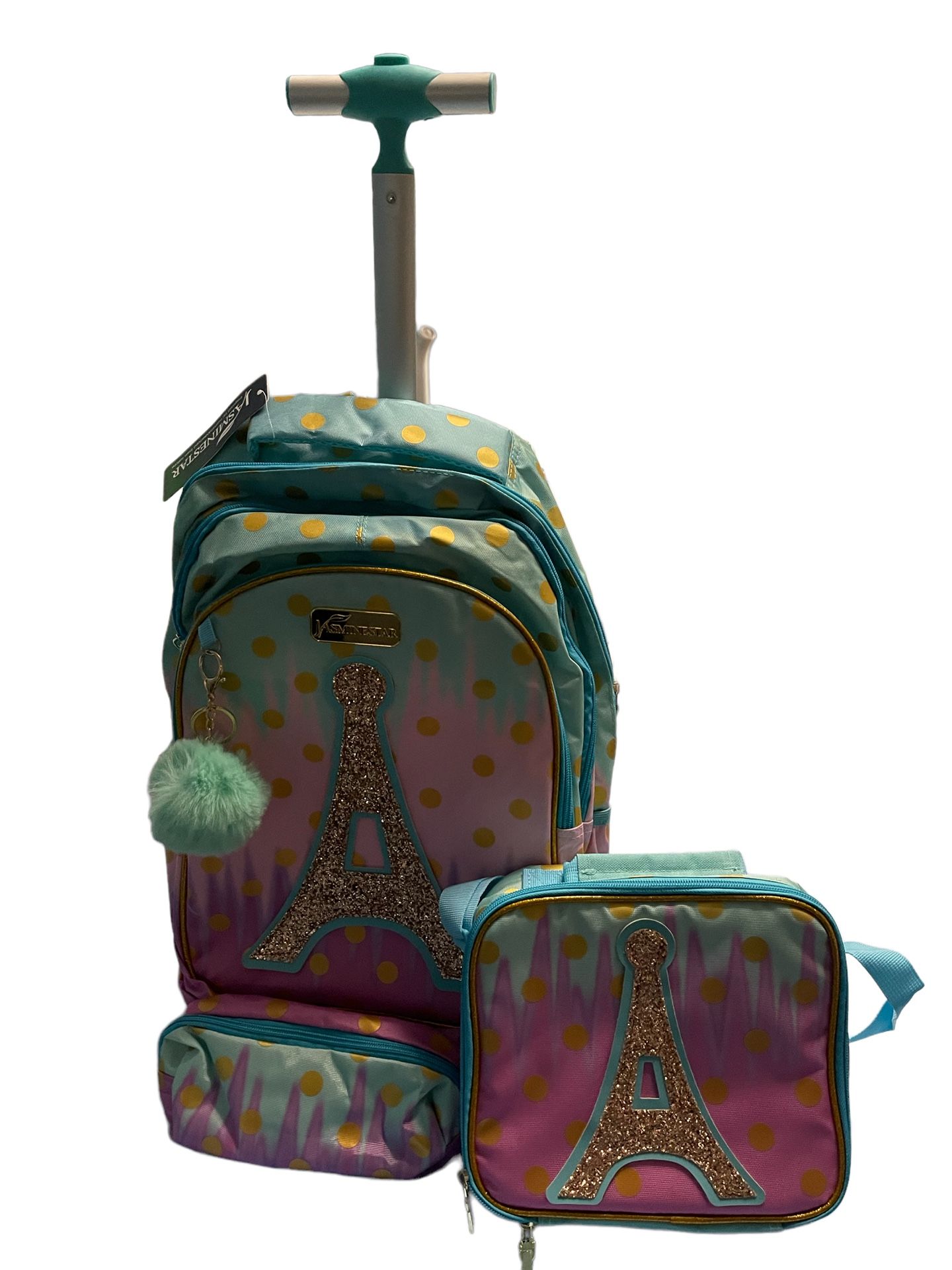 Rolling Backpack 18 inch with Lunch Bag and Pencil Case 