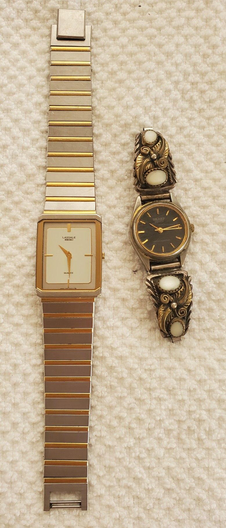 2 VINTAGE WATCHES LASSALE ULTRA THIN AND SHARP WITH STERLING SILVER AND ONYX 