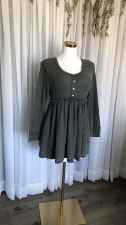 Mineral Wash Waffle Long Sleeve Short Dress Size L