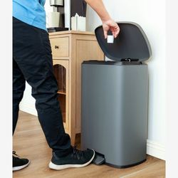 13.2 Gallon Trash Can, Rectangular Step On Kitchen Trash Can, Matte Grey