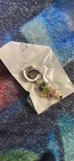 Gold-Tone Multicolor Stone Charm Keychain
