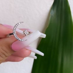 Star moon diamond ring