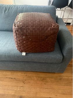 CB2 Woven Leather Pouf