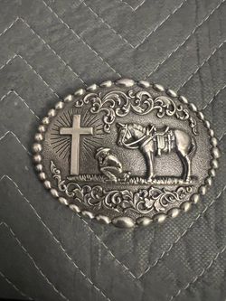 Praying cowboy buckle