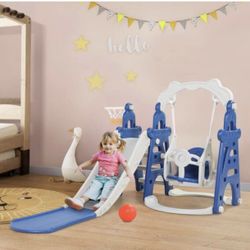 "Kids Slide 3-in-1 and Swing Set Toddler Climber Playset Indoor Outdoor Playground, Blue White NEW  B1-38T  Brand new in box "