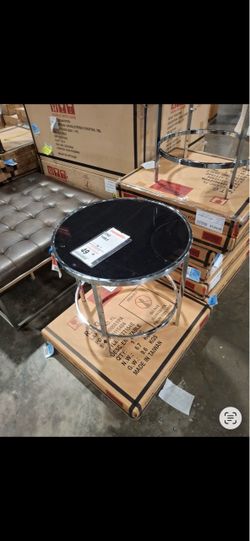2 unopened silver & black side tables