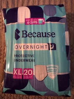 New Because Overnight Absorbency Adult Disposable Incontinence Diaper Underwear Unisex XLarge 20 Ct