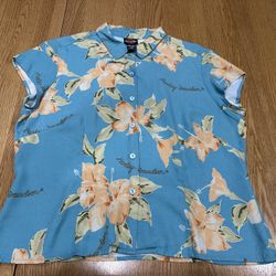 Harley-Davidson Women’s Hawaiian Floral Button-Up Shirt – Size XL – 100% Silk