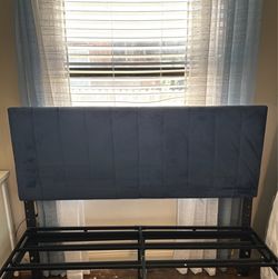 Blue queen headboard with matching bench
